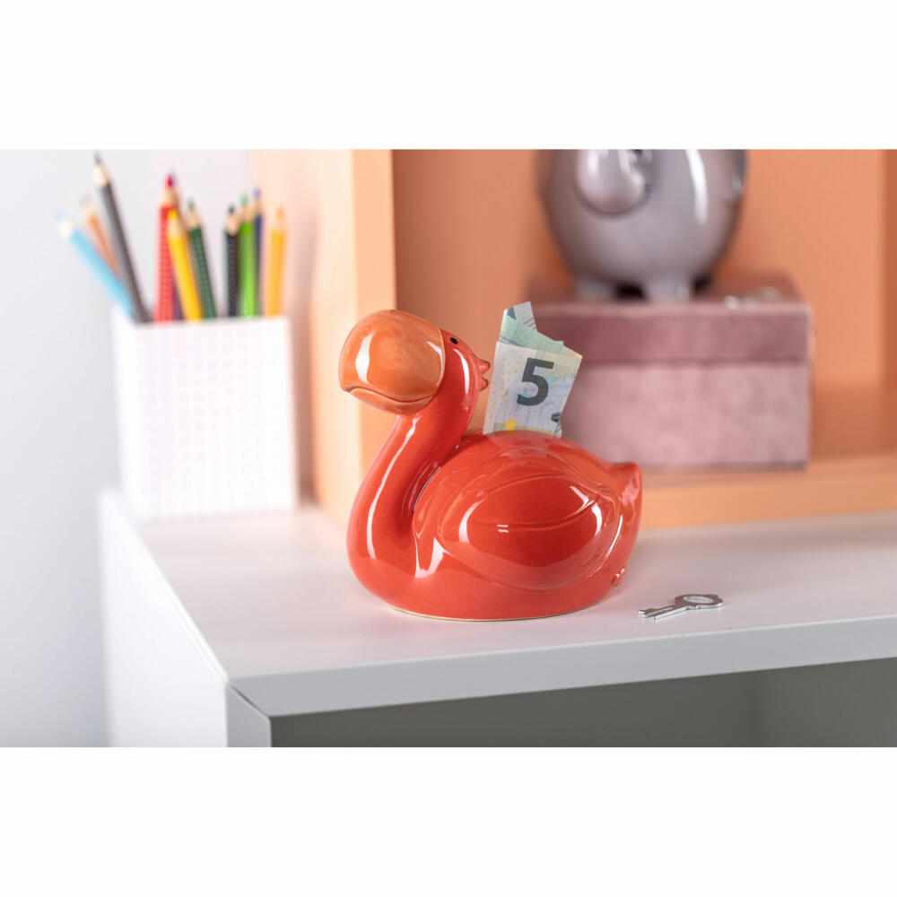 Leonardo money box Bambini Flamingo, piggy bank, money box, ceramic, red, 12 cm, 039196