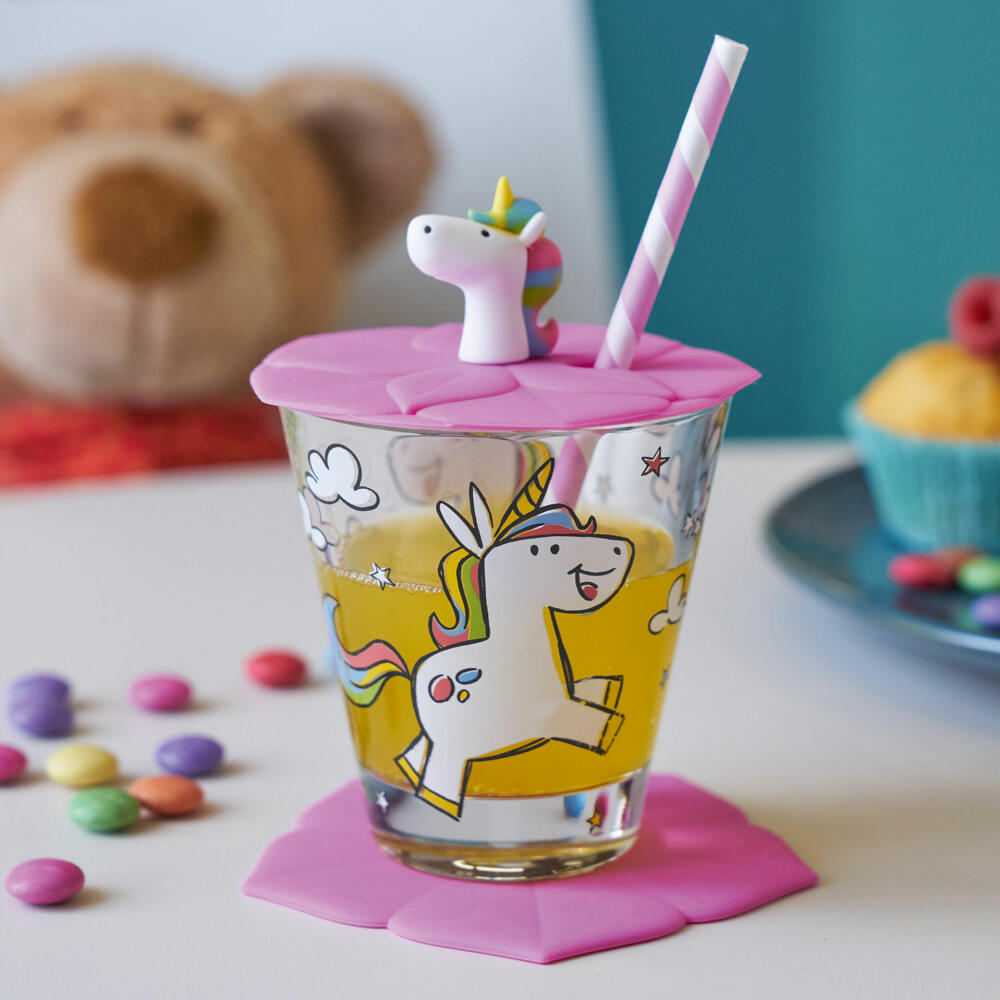 Leonardo children's drinking set BAMBINI 3-piece unicorn, drinking cup with lid and coaster, colorful, 034800