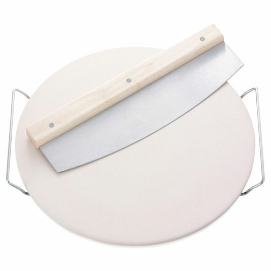 Leifheit Pizza Stone with Chopping Knife, Round, Moisture-Absorbing Baking Stone, 3159