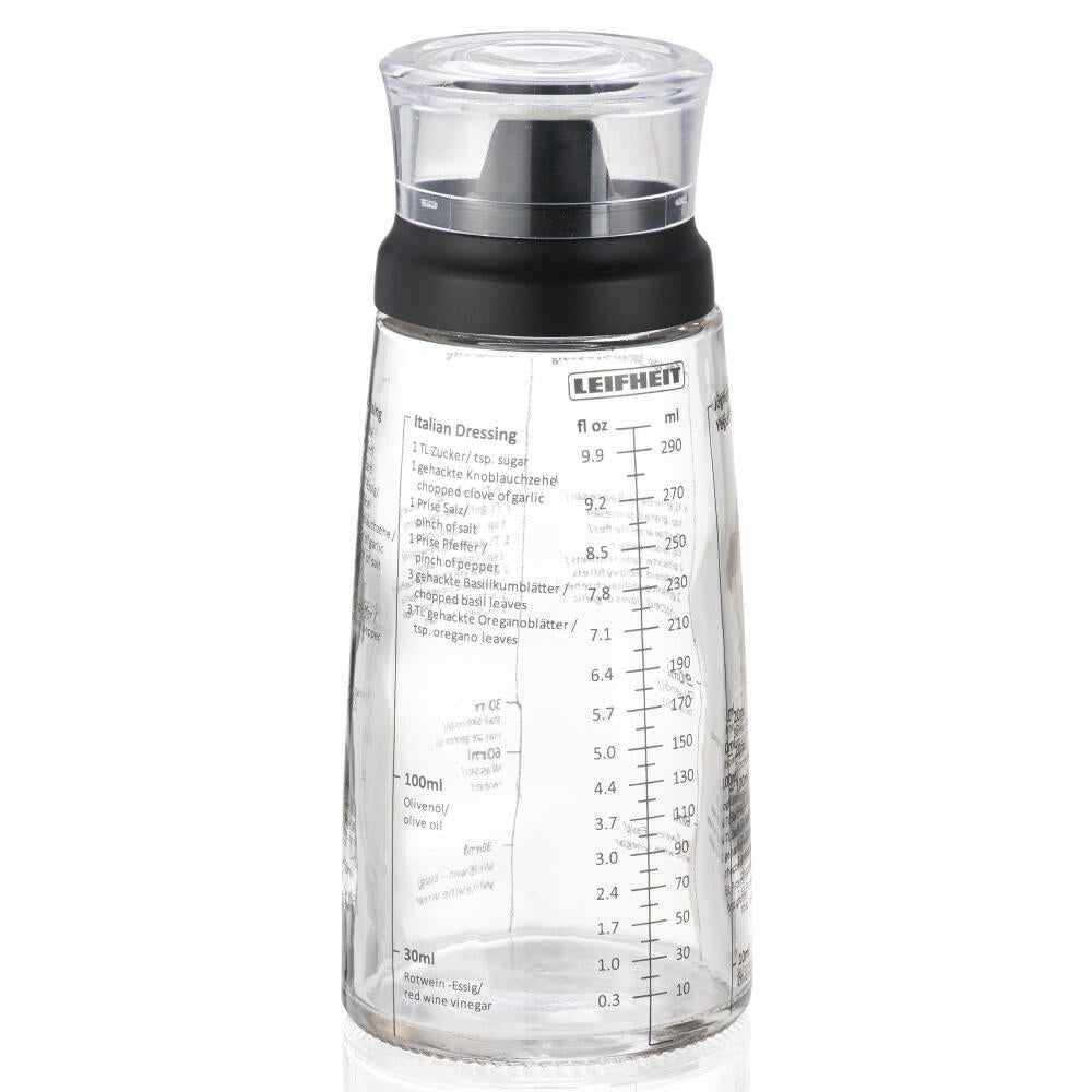 Leifheit Salat Dressing Shaker, Mixer für Salatsauce, mit Messskala, Glas, 300 ml, 3195