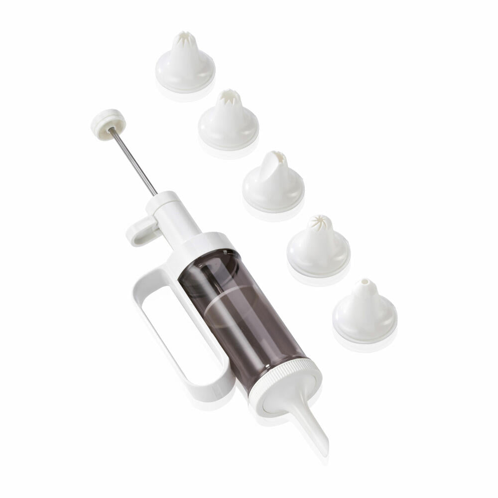 Leifheit one-handed decorating syringe, decorating syringe with 6 nozzles, plastic, 3162