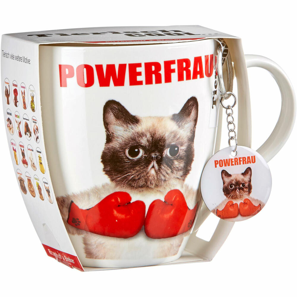 Ritzenhoff & Breker Tierisch Cool XXL Becher Powerfrau, Kaffeebecher, Tasse, mit Schlüsselanhänger, Porzellan, 600 ml, 44218