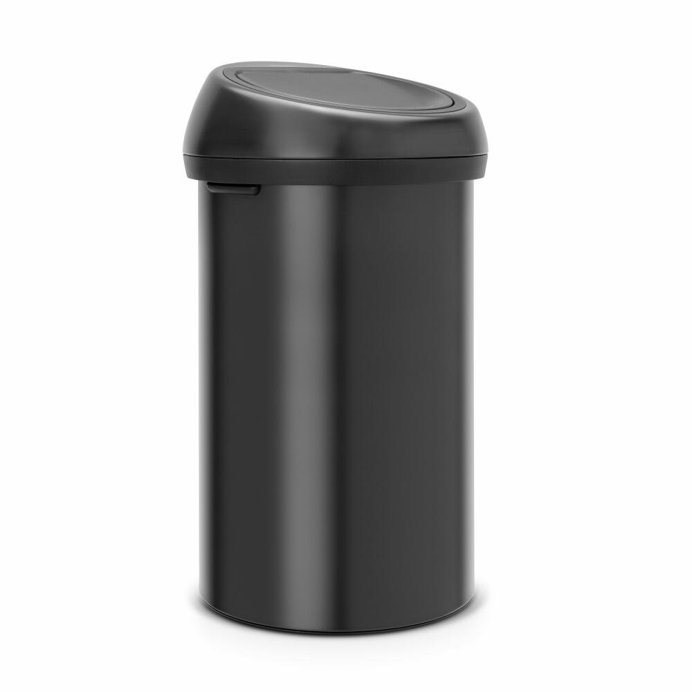 Brabantia Touch Bin, Mülleimer, Abfalleimer, Papierkorb, Deckel, Matt Black, Schwarz, 60 L, 402562