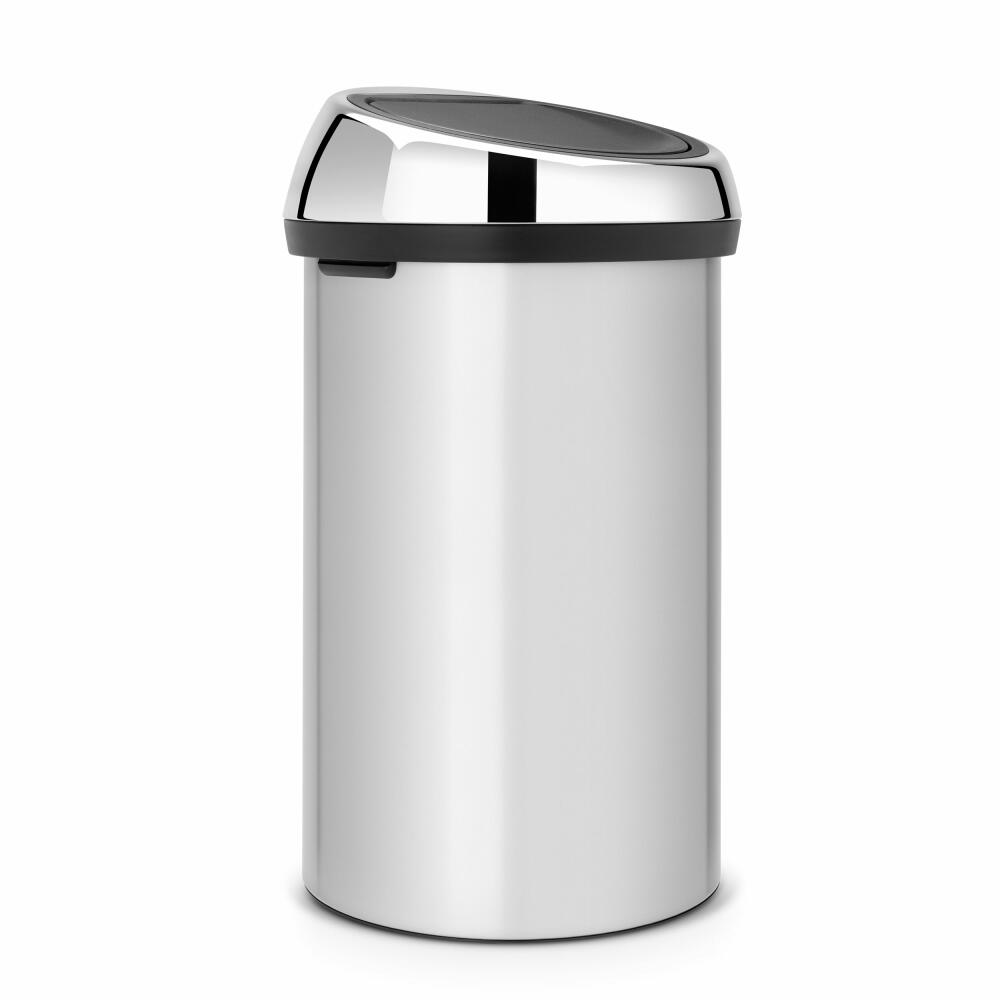 Brabantia Touch Bin, Mülleimer, Abfalleimer, Papierkorb, Deckel, Metallic Grey, Grau, 60 L, 402425