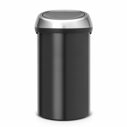 Brabantia Touch Bin, Mülleimer, Abfalleimer, Papierkorb, Deckel, Fingerprint Proof, Matt Black, Schwarz, 60 L, 402548