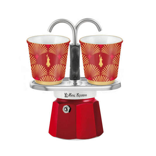 Bialetti Deco Glamour Mini Express Espressokocher, 3-tlg., Espresso Kocher, inkl. 2 Becher, Rot, 4979