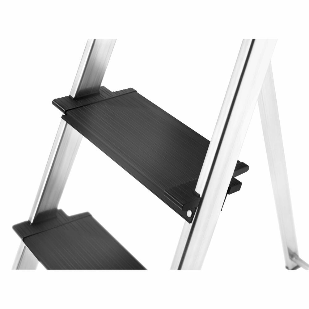 Hailo safety stepladder L100 TopLine, folding ladder, ladder, aluminum, silver, 4 steps, 8050-407