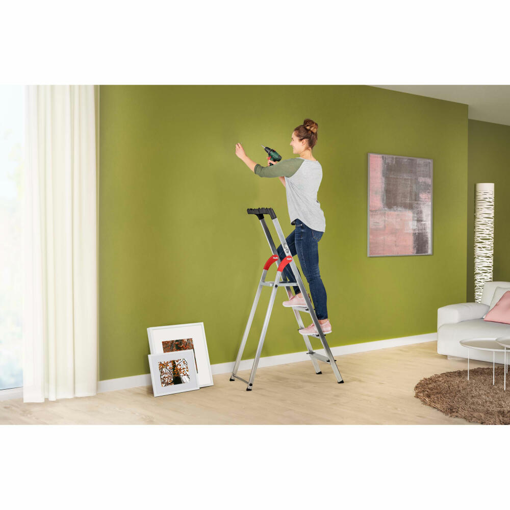 Hailo safety stepladder L60 StandardLine, folding ladder, ladder, aluminum, silver, 3 steps, 8160-307