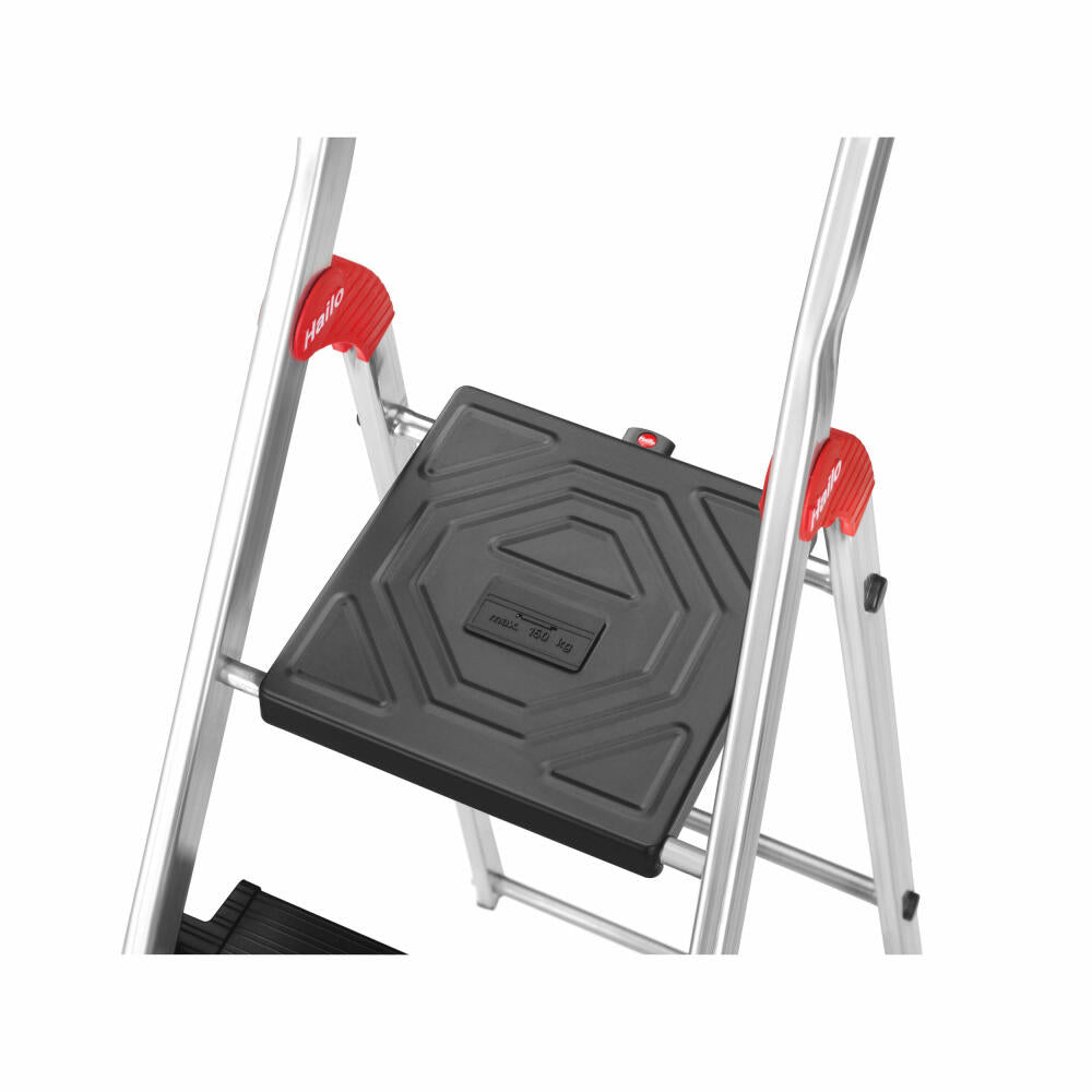 Hailo safety stepladder L100 TopLine, folding ladder, ladder, aluminum, silver, 5 steps, 8050-507