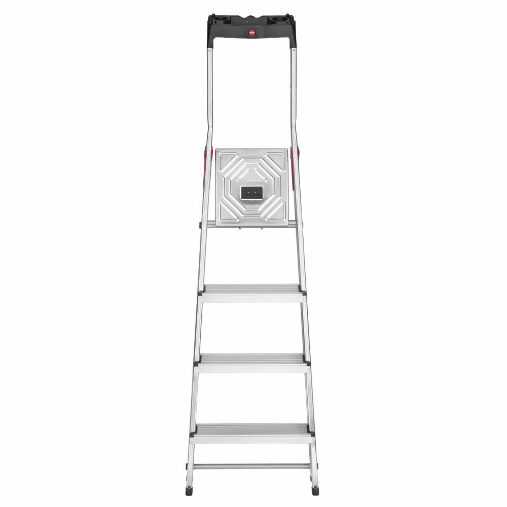 Hailo safety stepladder L60 StandardLine, folding ladder, ladder, aluminum, silver, 4 steps, 8160-407