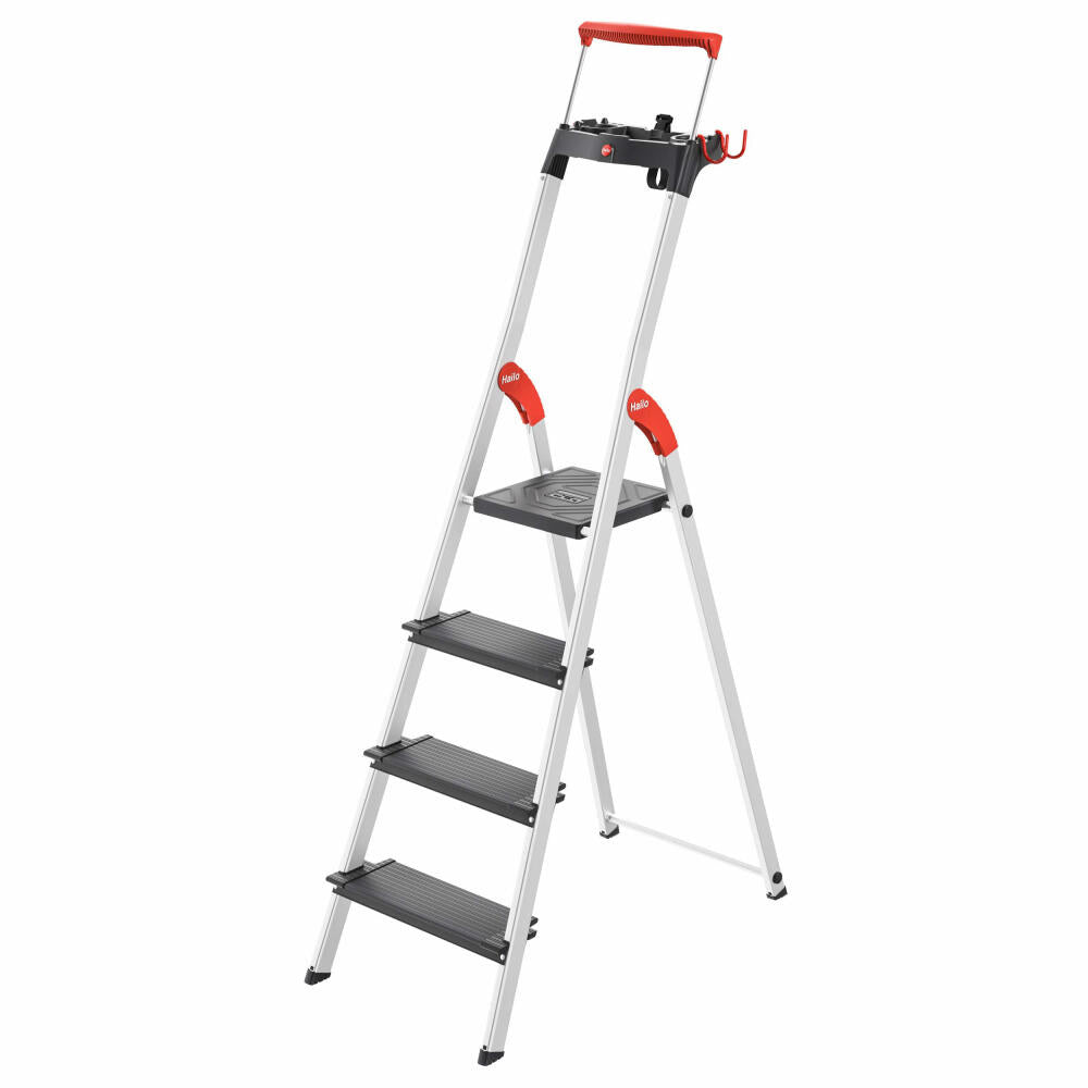 Hailo safety stepladder L100 TopLine, folding ladder, ladder, aluminum, silver, 4 steps, 8050-407