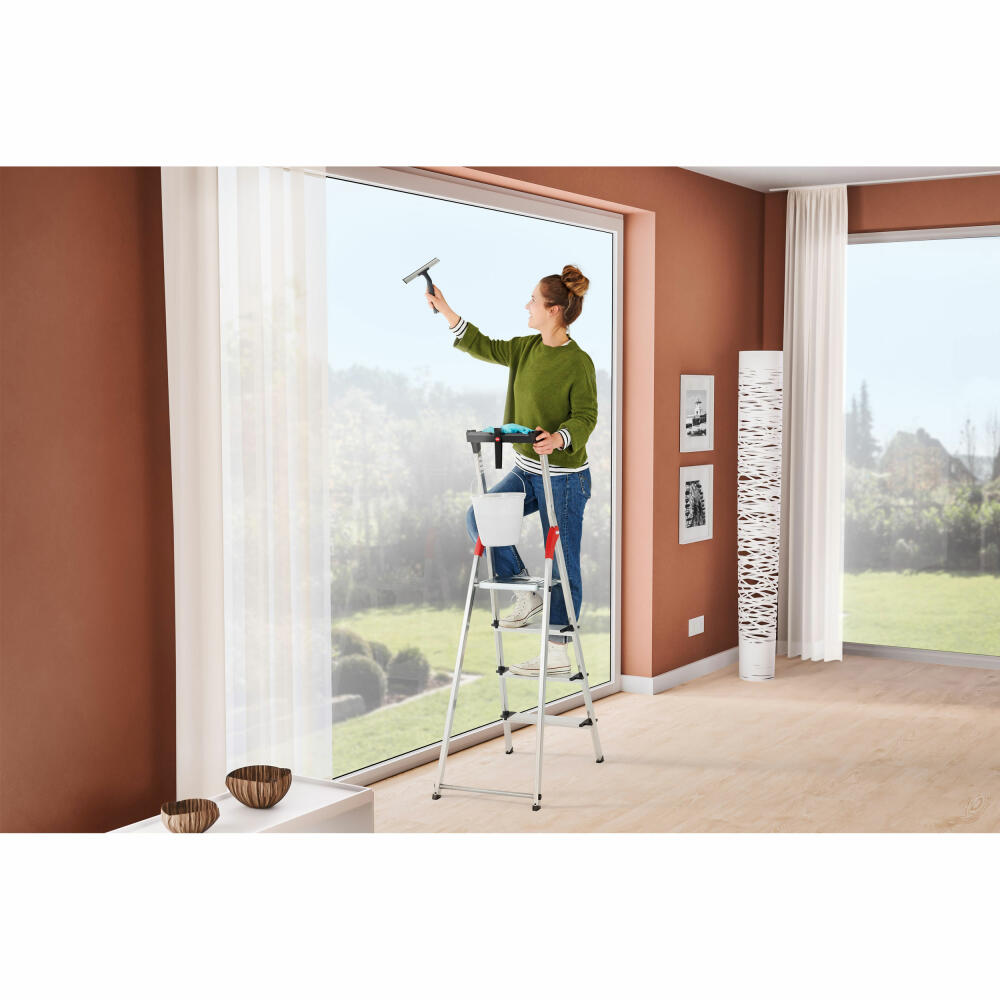 Hailo safety stepladder L60 StandardLine, folding ladder, ladder, aluminum, silver, 4 steps, 8160-407