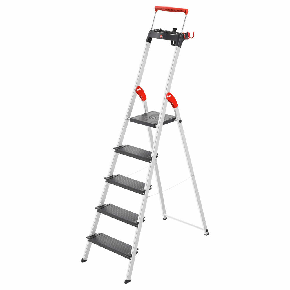 Hailo safety stepladder L100 TopLine, folding ladder, ladder, aluminum, silver, 5 steps, 8050-507