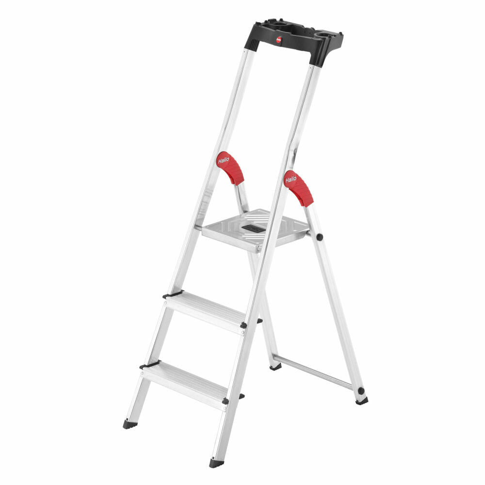 Hailo safety stepladder L60 StandardLine, folding ladder, ladder, aluminum, silver, 3 steps, 8160-307