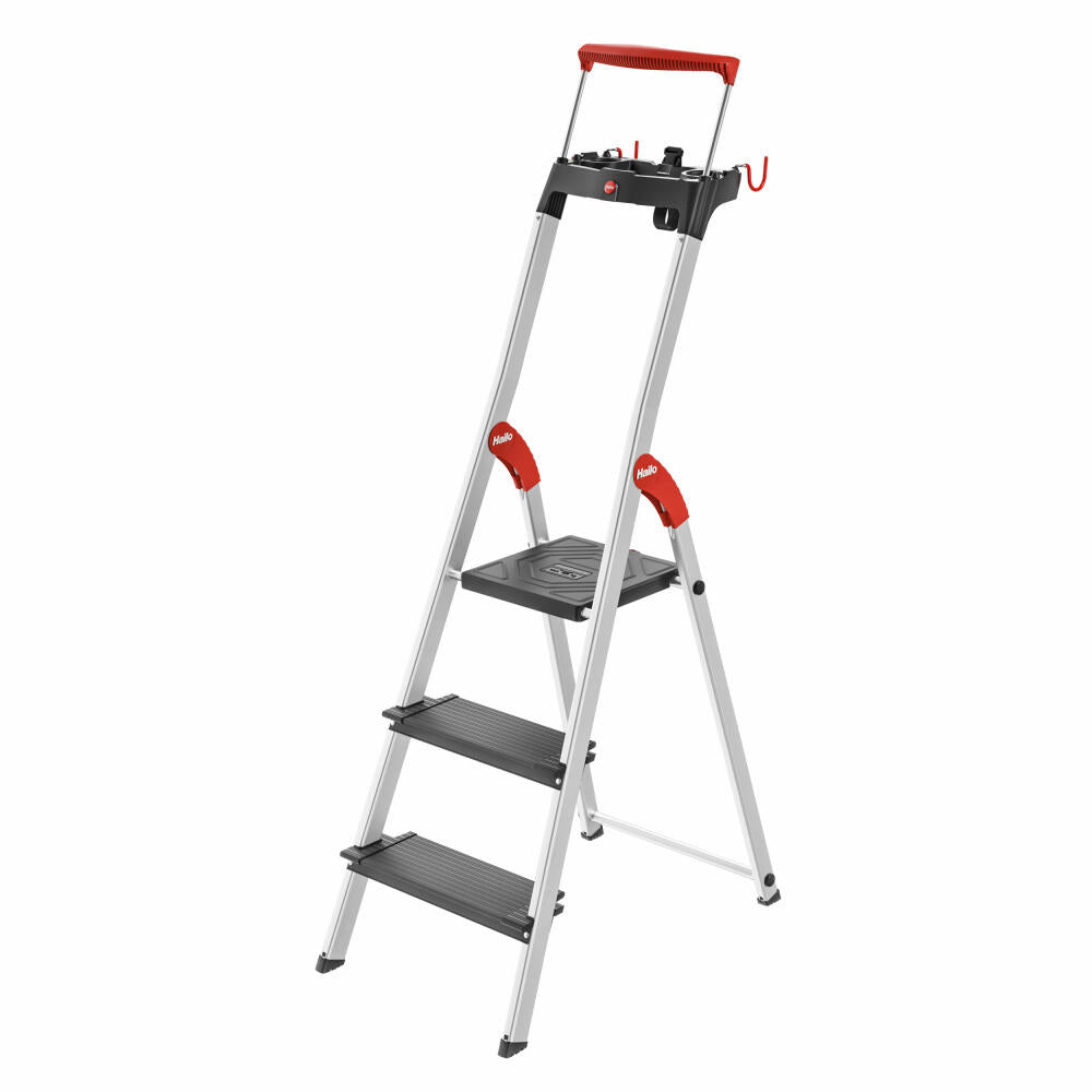 Hailo safety stepladder L100 TopLine, folding ladder, ladder, aluminum, silver, 3 steps, 8050-307