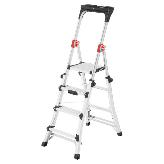 Hailo stepladder TL 100 TopLine, telescopic stepladder, aluminum, silver, 3-5 steps, 8450-100