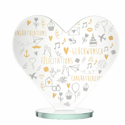 Leonardo Herzobjekt Emozione Glückwunsch, Deko-Objekt, Dekoration, Geschenk, Kalk-Natron Glas, H 18.6 cm, 022206