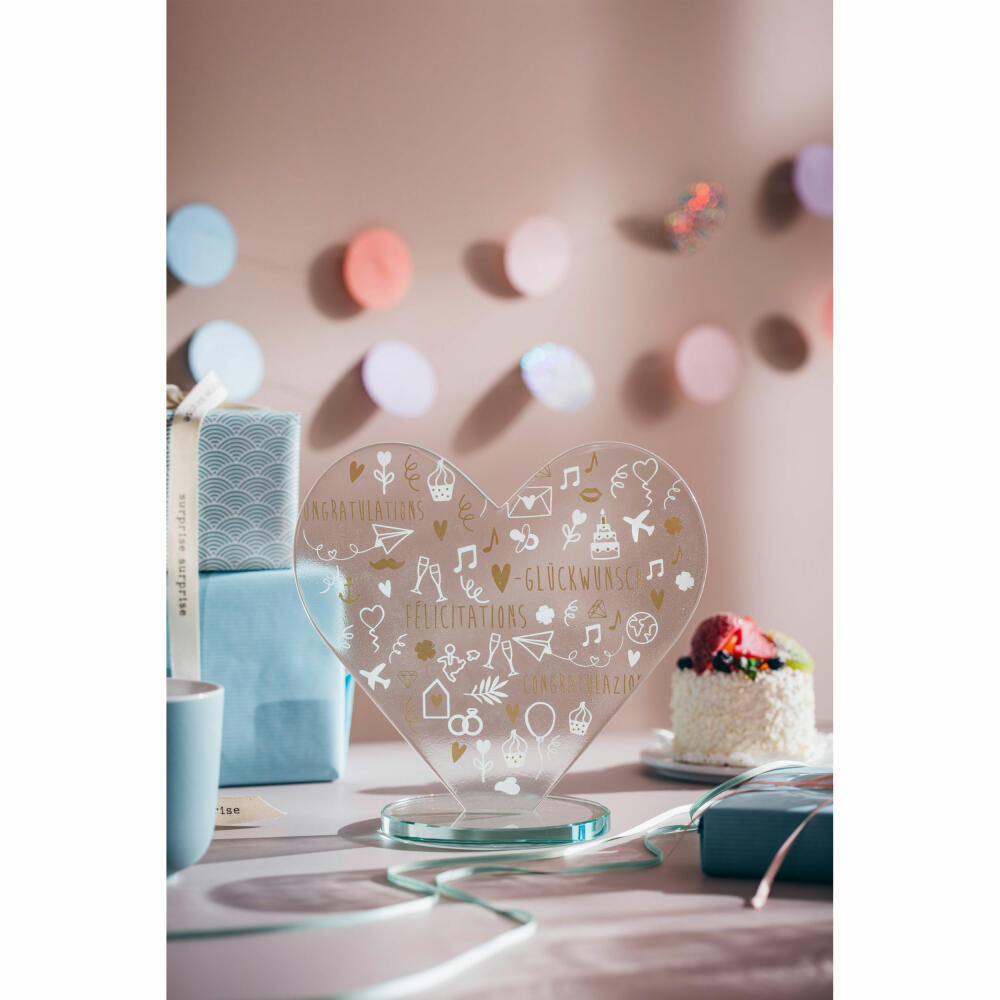Leonardo Herzobjekt Emozione Glückwunsch, Deko-Objekt, Dekoration, Geschenk, Kalk-Natron Glas, H 18.6 cm, 022206