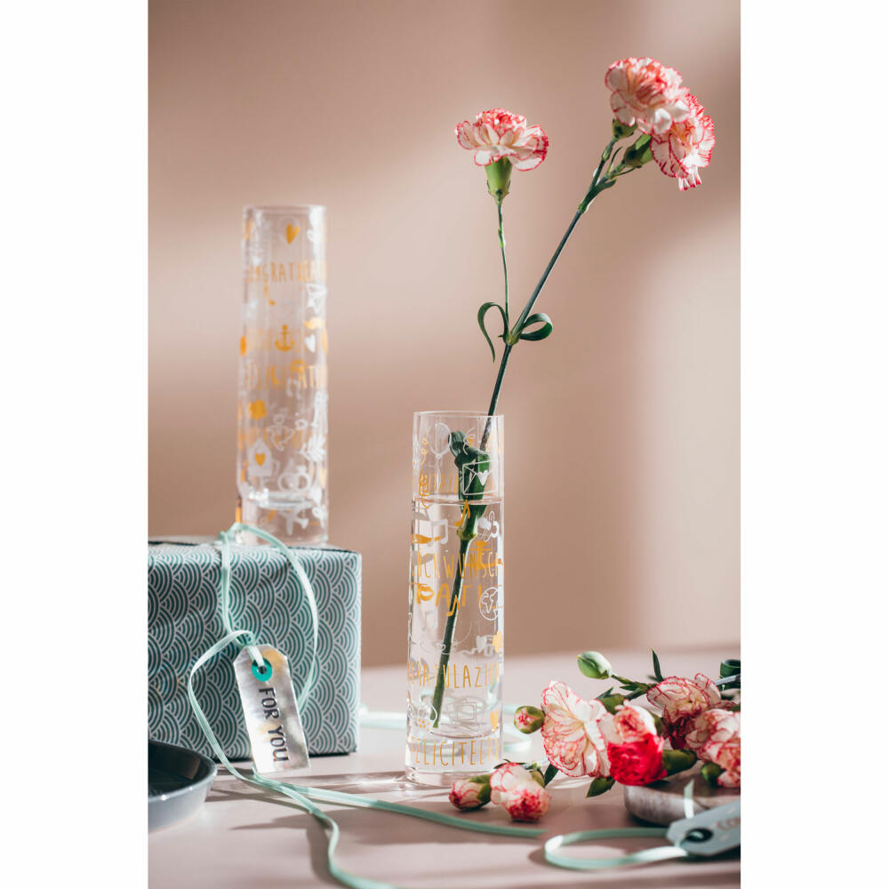 Leonardo Solifleurvase Emozione Glückwunsch, Blumenvase, Glasvase, Dekovase, Vase, Kalk-Natron Glas, H 16.6 cm, 022205