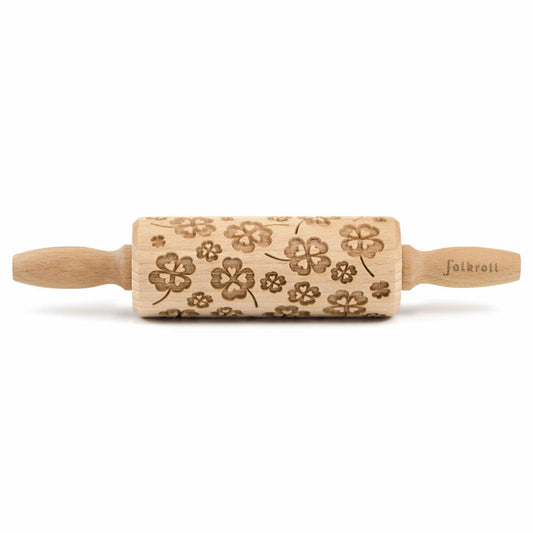 Folkroll rolling pin cloverleaf, junior, 23 cm, rolling pin, embossing roll, pattern, motif, roll, beech wood, 334027