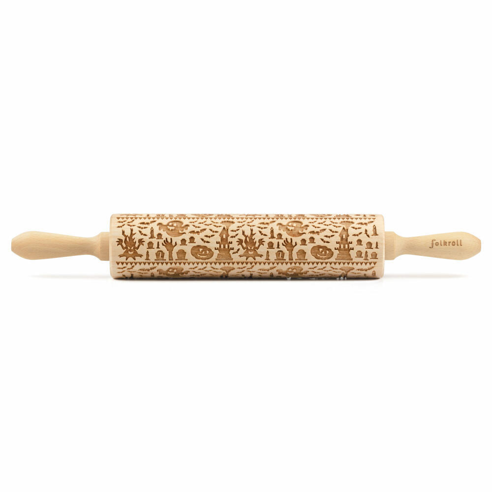 Folkroll rolling pin Spooky Halloween, large, 43 cm, rolling pin, embossing roller, pattern, motif, roll, beech wood, 334904