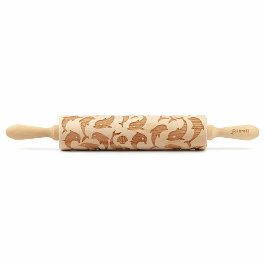 Folkroll rolling pin dolphins, large, 43 cm, rolling pin, embossing roll, pattern, motif, roll, beech wood, 336984