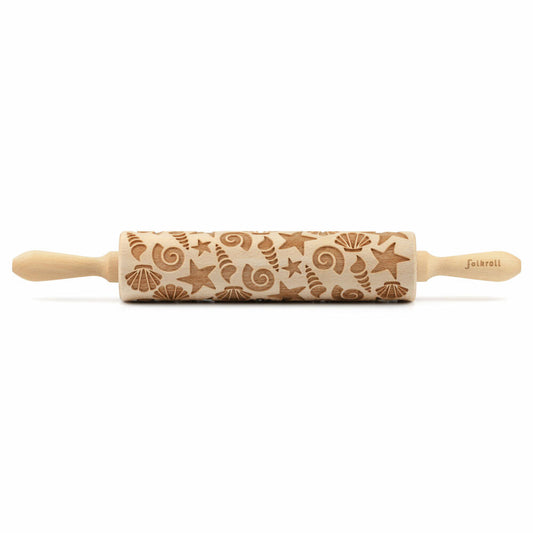 Folkroll rolling pin shells, large, 43 cm, rolling pin, embossing roll, pattern, motif, roll, beech wood, 337011