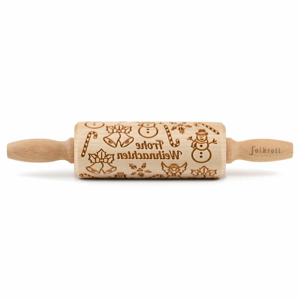 Folkroll rolling pin Merry Christmas, junior, 23 cm, rolling pin, embossing roll, pattern, motif, roll, beech wood, 334942