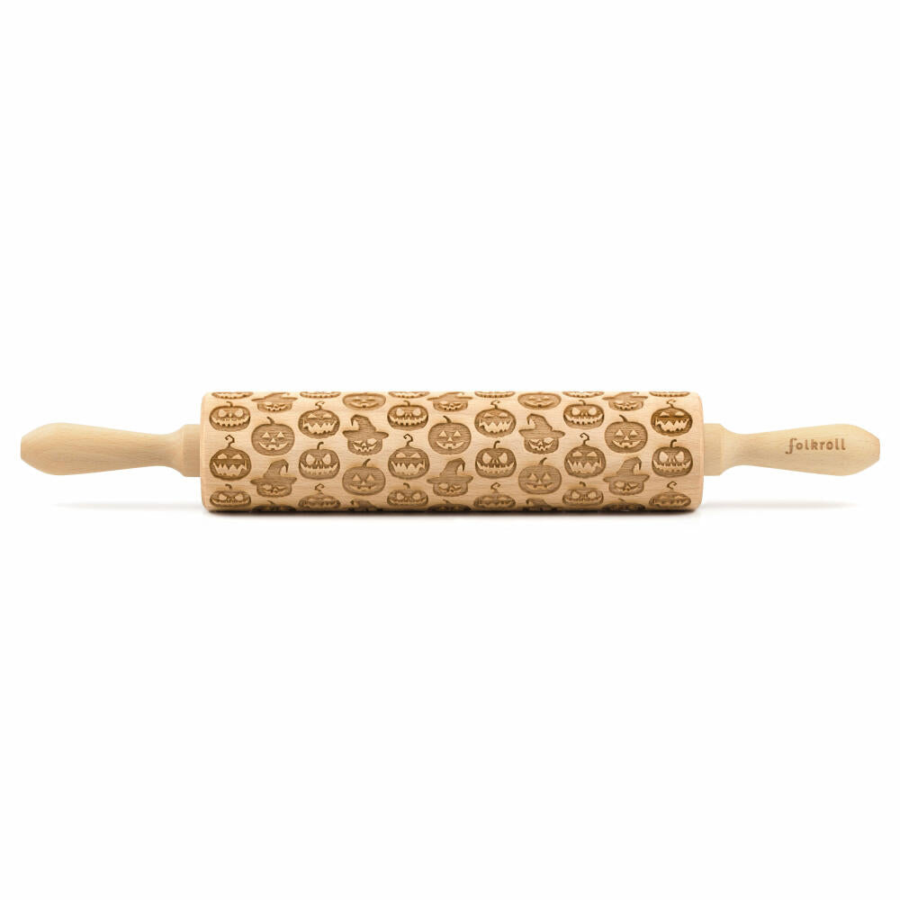 Folkroll rolling pin Halloween pumpkin, large, 43 cm, rolling pin, embossing roll, pattern, motif, roll, beech wood, 334041