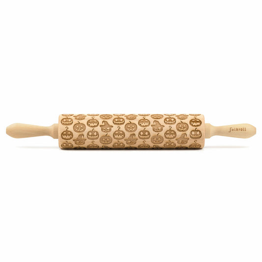 Folkroll rolling pin Halloween pumpkin, large, 43 cm, rolling pin, embossing roll, pattern, motif, roll, beech wood, 334041