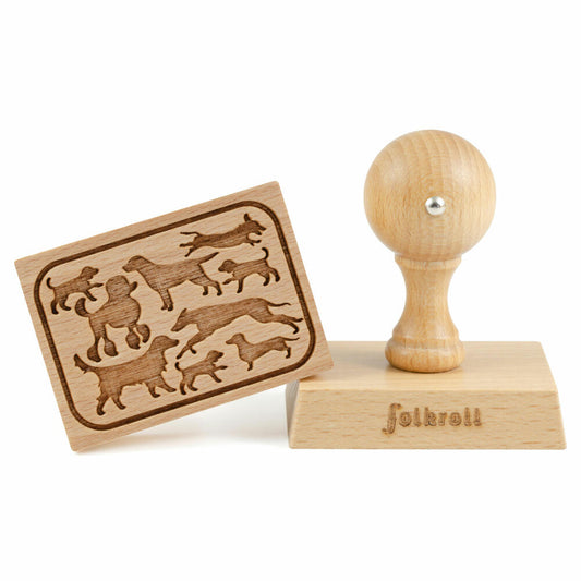 Folkroll biscuit stamp dogs, 70x50 mm, cookie stamp, baking stamp, biscuit, stamp, motif, beech wood, 336731