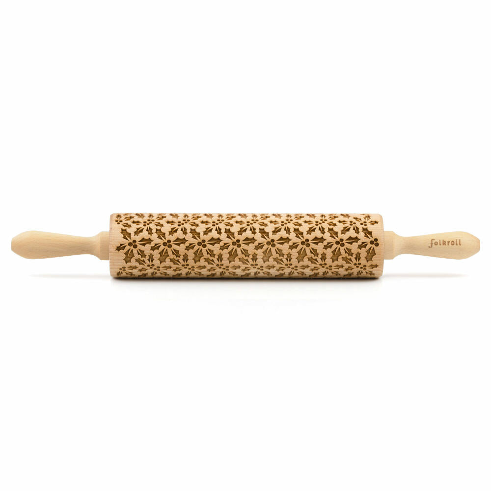 Folkroll rolling pin holly, large, 43 cm, rolling pin, embossing roll, pattern, motif, roll, beech wood, 332733