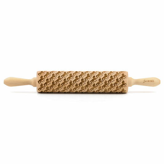 Folkroll rolling pin horses, large, 43 cm, rolling pin, embossing roll, pattern, motif, roll, beech wood, 332740