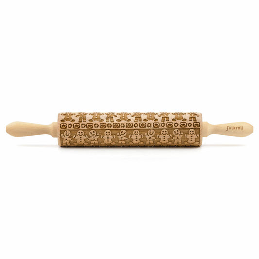 Folkroll rolling pin gingerbread man, large, 43 cm, rolling pin, embossing roller, pattern, motif, roll, beech wood, 332719