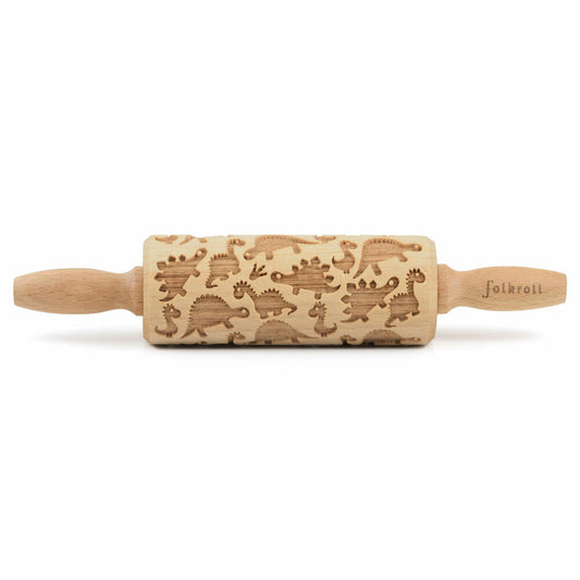 Folkroll rolling pin dinosaur, junior, 23 cm, rolling pin, embossed roll, pattern, motif, roll, beech wood, 331675