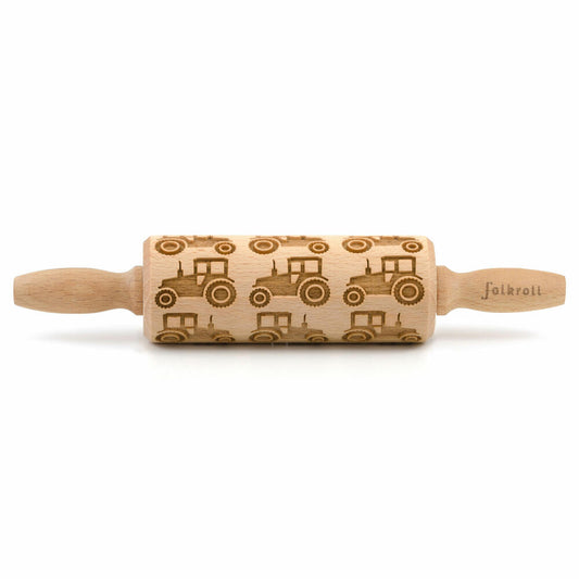 Folkroll rolling pin tractor, junior, 23 cm, rolling pin, embossing roll, pattern, motif, roll, beech wood, 332832