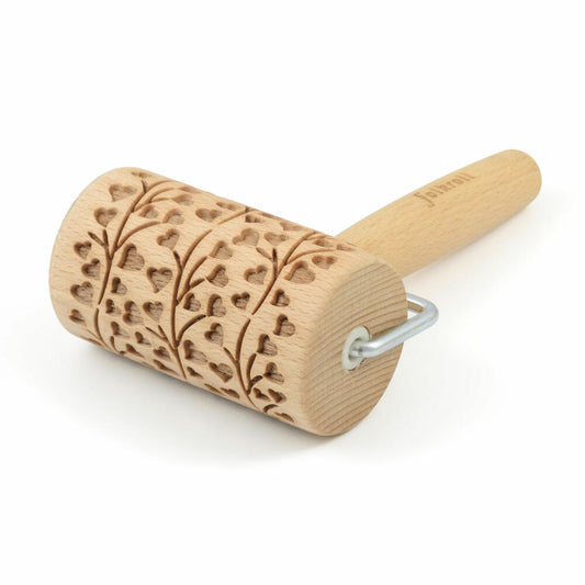 Folkroll rolling pin Spring Hearts, mini, 9.5 cm, rolling pin, embossing roller, pattern, motif, roll, beech wood, 331552