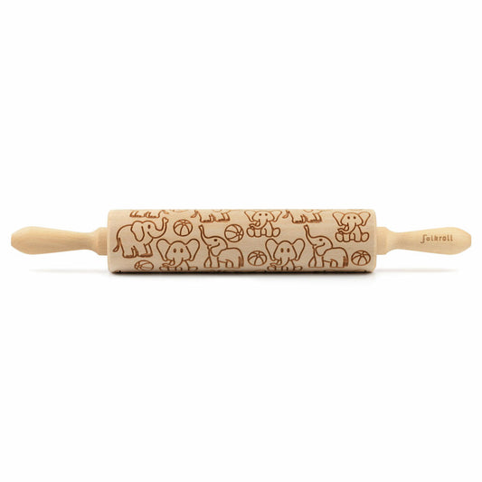 Folkroll rolling pin elephants, large, 43 cm, rolling pin, embossing roll, pattern, motif, roll, beech wood, 336953