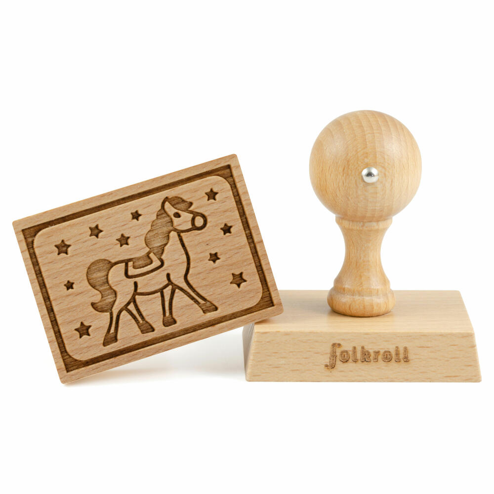 Folkroll cookie stamp pony, 70x50 mm, cookie stamp, baking stamp, biscuit, stamp, motif, beech wood, 336748