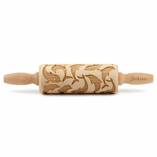 Folkroll rolling pin dolphins, junior, 23 cm, rolling pin, embossing roll, pattern, motif, roll, beech wood, 336991