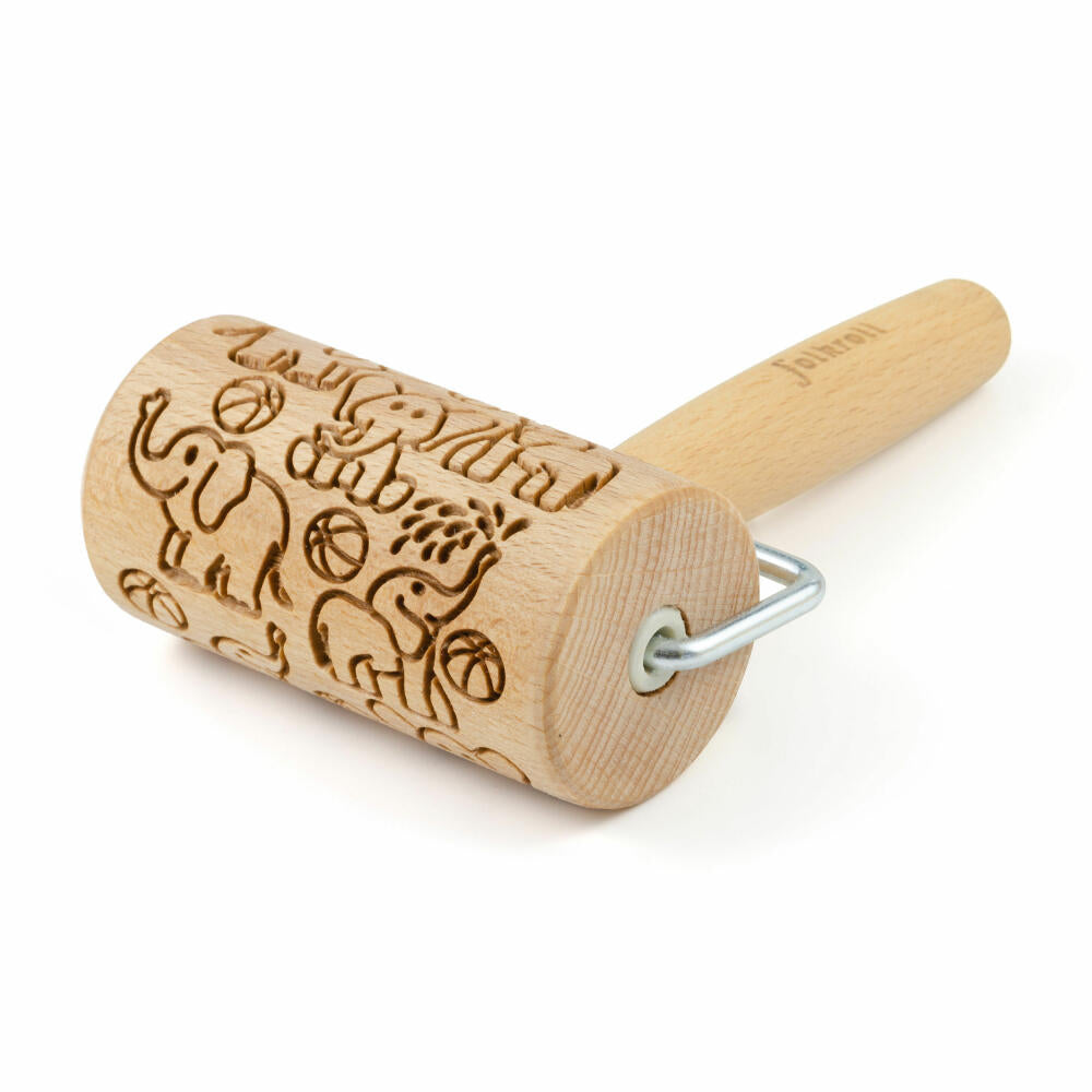 Folkroll rolling pin elephants, mini, 9.5 cm, rolling pin, embossing roll, pattern, motif, roll, beech wood, 336977