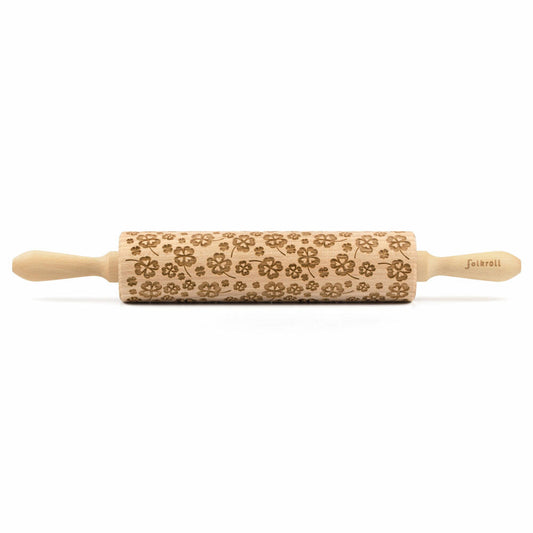 Folkroll rolling pin cloverleaf, large, 43 cm, rolling pin, embossing roll, pattern, motif, roll, beech wood, 334010