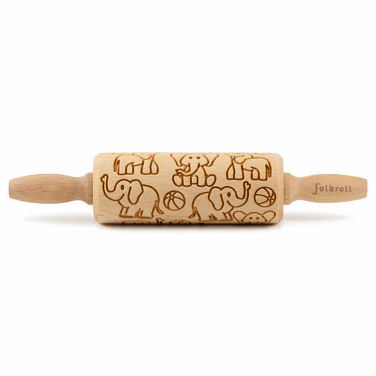 Folkroll rolling pin elephants, junior, 23 cm, rolling pin, embossing roll, pattern, motif, roll, beech wood, 336960