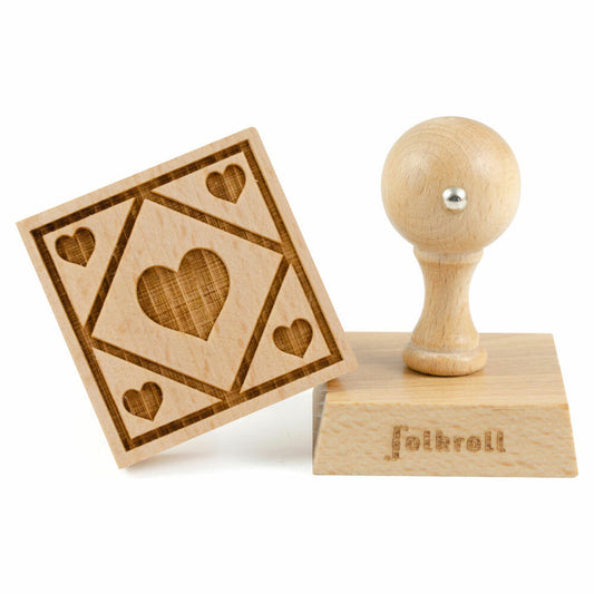 Folkroll cookie stamp checkered heart, 55x55 mm, cookie stamp, baking stamp, biscuit, stamp, motif, beech wood, 336786