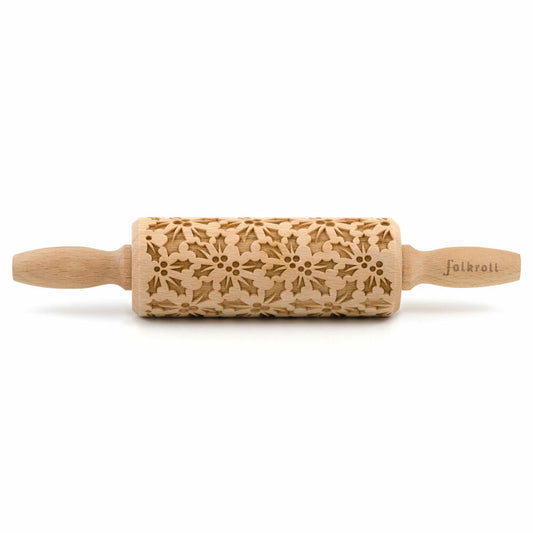 Folkroll rolling pin holly, junior, 23 cm, rolling pin, embossing roll, pattern, motif, roll, beech wood, 332801