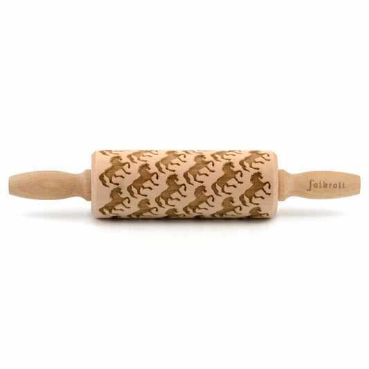 Folkroll rolling pin horses, junior, 23 cm, rolling pin, embossing roll, pattern, motif, roll, beech wood, 332818