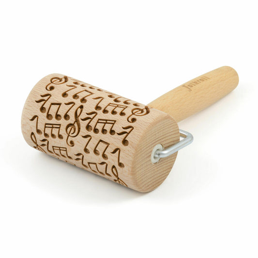 Folkroll rolling pin music, mini, 9.5 cm, rolling pin, embossing roll, pattern, motif, roll, beech wood, 332917