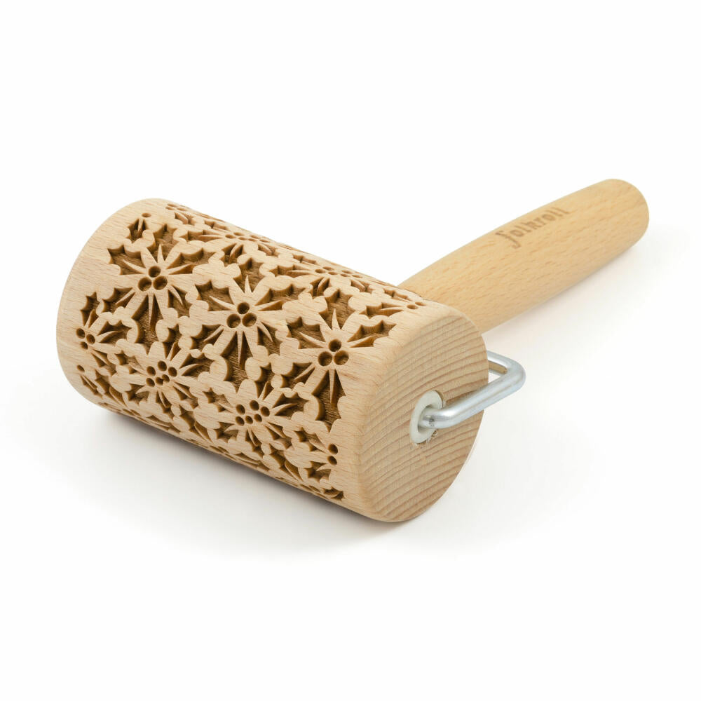 Folkroll rolling pin holly, mini, 9.5 cm, rolling pin, embossing roller, pattern, motif, roll, beech wood, 332870