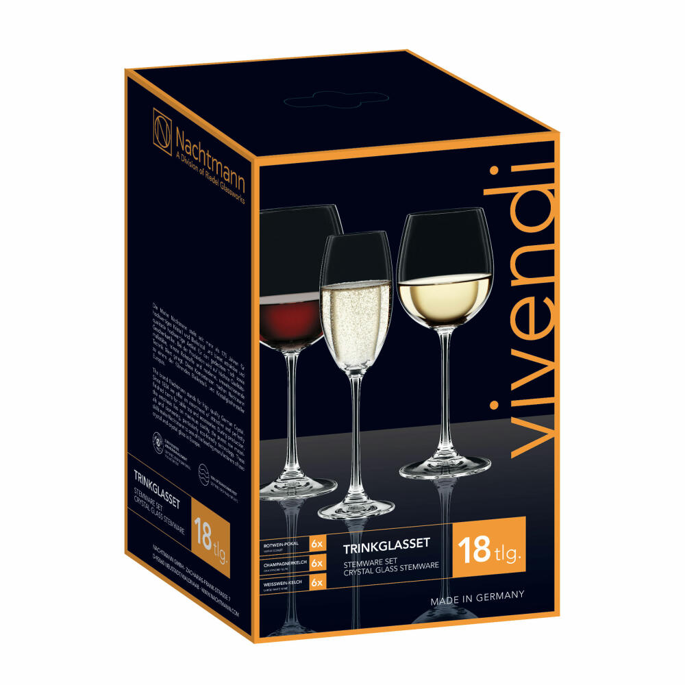 Nachtmann Vivendi Premium Gläserset, 18-tlg., Rotweinglas, Weißweinglas, Proseccoglas, Kristallglas, 0088260-0