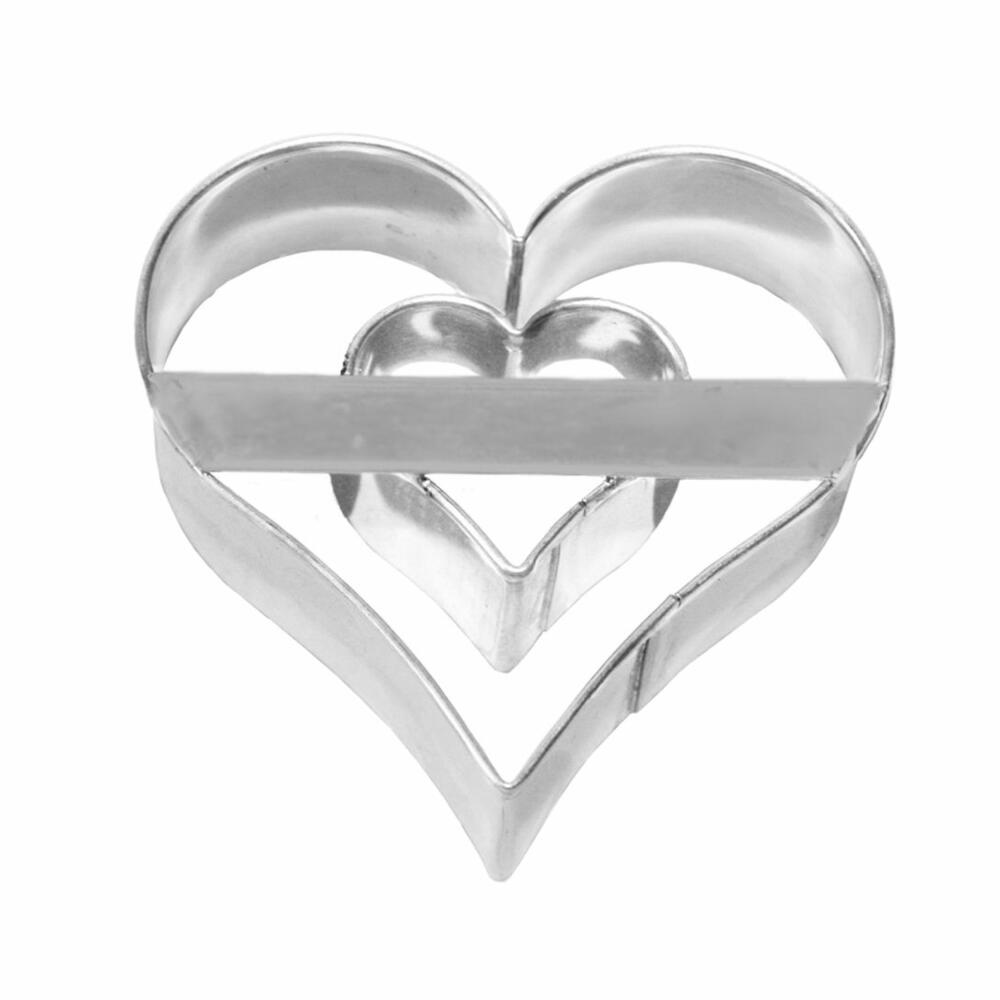 Birkmann cookie cutter heart with inner heart, cookie cutter, cookie mold, biscuit, cookies, tinplate, 6 cm, 122161